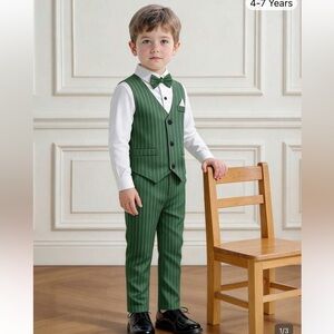 4 PIECE - Green Striped Kids Suit Set